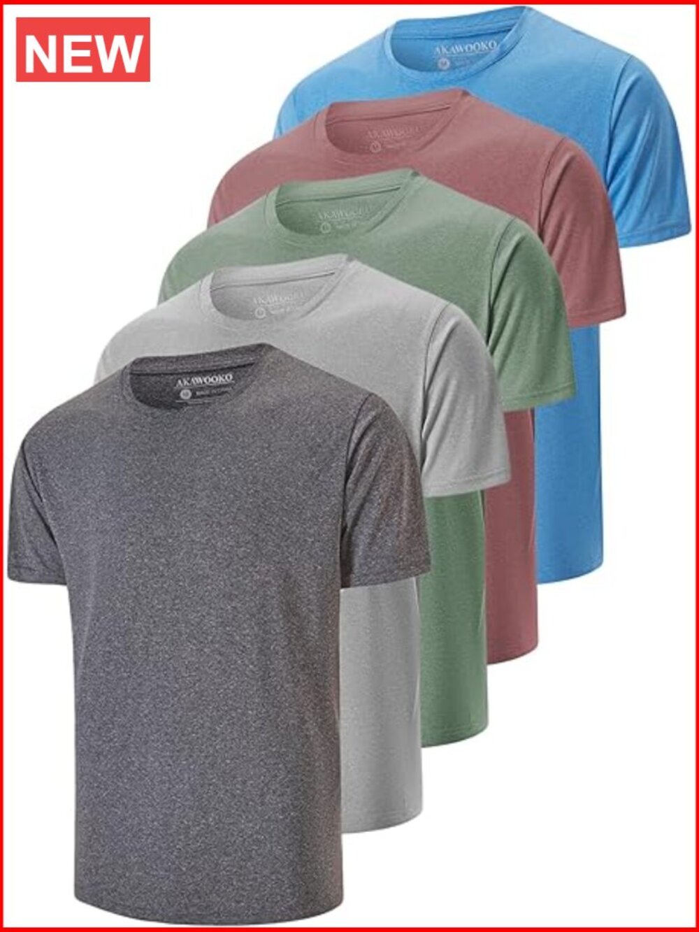5 Pack Men's Dry Fit Athletic Crew Neck Short Sleeve T-Shirts